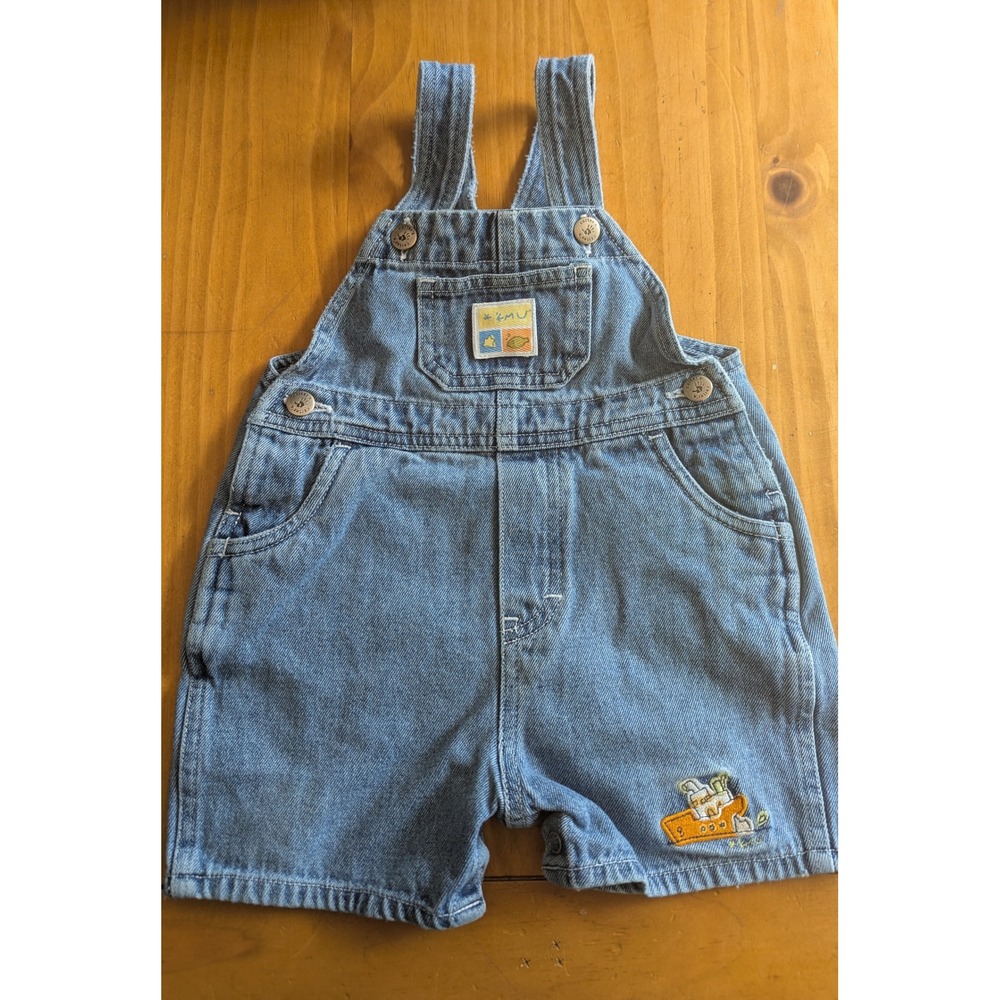 Vintage‎ 2001 Carters Kids Denim Shortalls Blue Tugboat Embroidered 18 Months